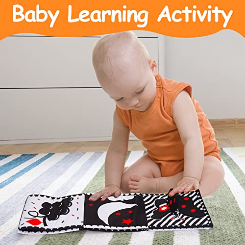 Thremhoo Black and White High Contrast Baby Toy Set - Tummy Time Soft Crinkle Book with Mirror and 3D Butterfly for Infants 0-6 Months