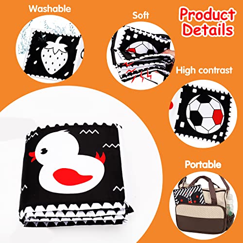 Thremhoo Black and White High Contrast Baby Toy Set - Tummy Time Soft Crinkle Book with Mirror and 3D Butterfly for Infants 0-6 Months