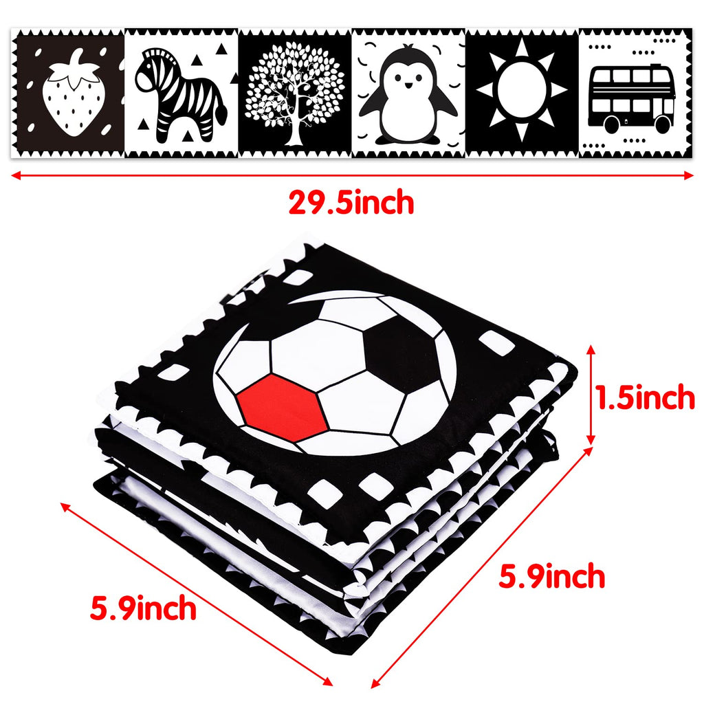 Thremhoo Black and White High Contrast Baby Toy Set - Tummy Time Soft Crinkle Book with Mirror and 3D Butterfly for Infants 0-6 Months