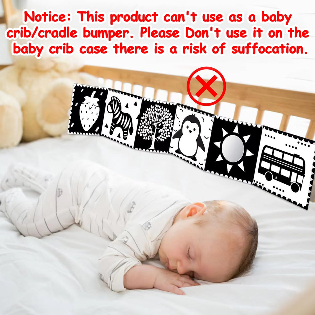 Thremhoo Black and White High Contrast Baby Toy Set - Tummy Time Soft Crinkle Book with Mirror and 3D Butterfly for Infants 0-6 Months