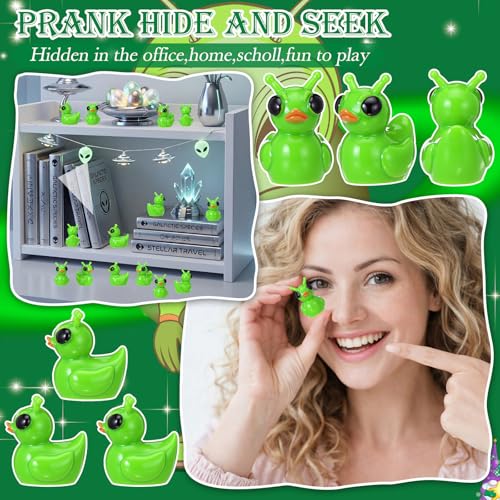 Thyle 50-Pack Mini Resin Alien Ducks – Green UFO Collectible Figures for Parties, Fairy Gardens, and Desk Decor
