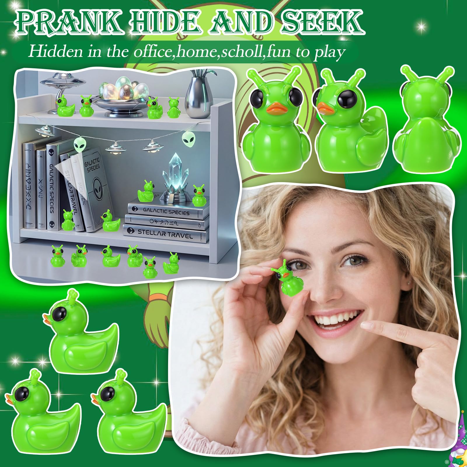 Thyle 50-Pack Mini Resin Alien Ducks – Green UFO Collectible Figures for Parties, Fairy Gardens, and Desk Decor