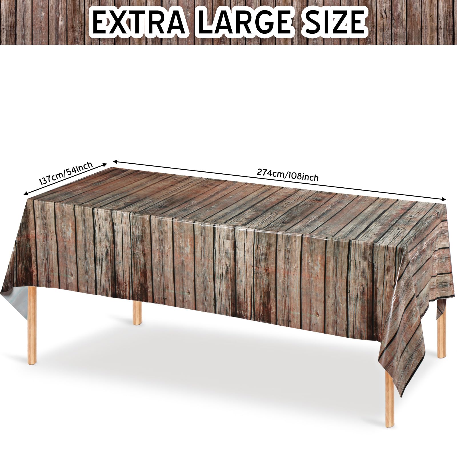 Tiamon 6-Pack Western Party Tablecloths - Plastic Cowboy Table Covers with Wood Grain Design, 54x108 Inches