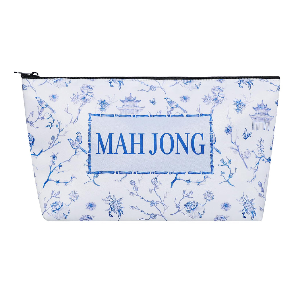TIASUSAN Empty American Mahjong Tile Bag – White Printed Carry Case for 166 Tiles and Accessories (Bag Only)
