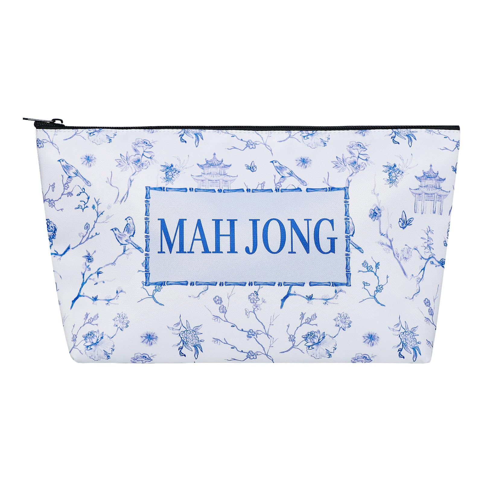 TIASUSAN Empty American Mahjong Tile Bag – White Printed Carry Case for 166 Tiles and Accessories (Bag Only)