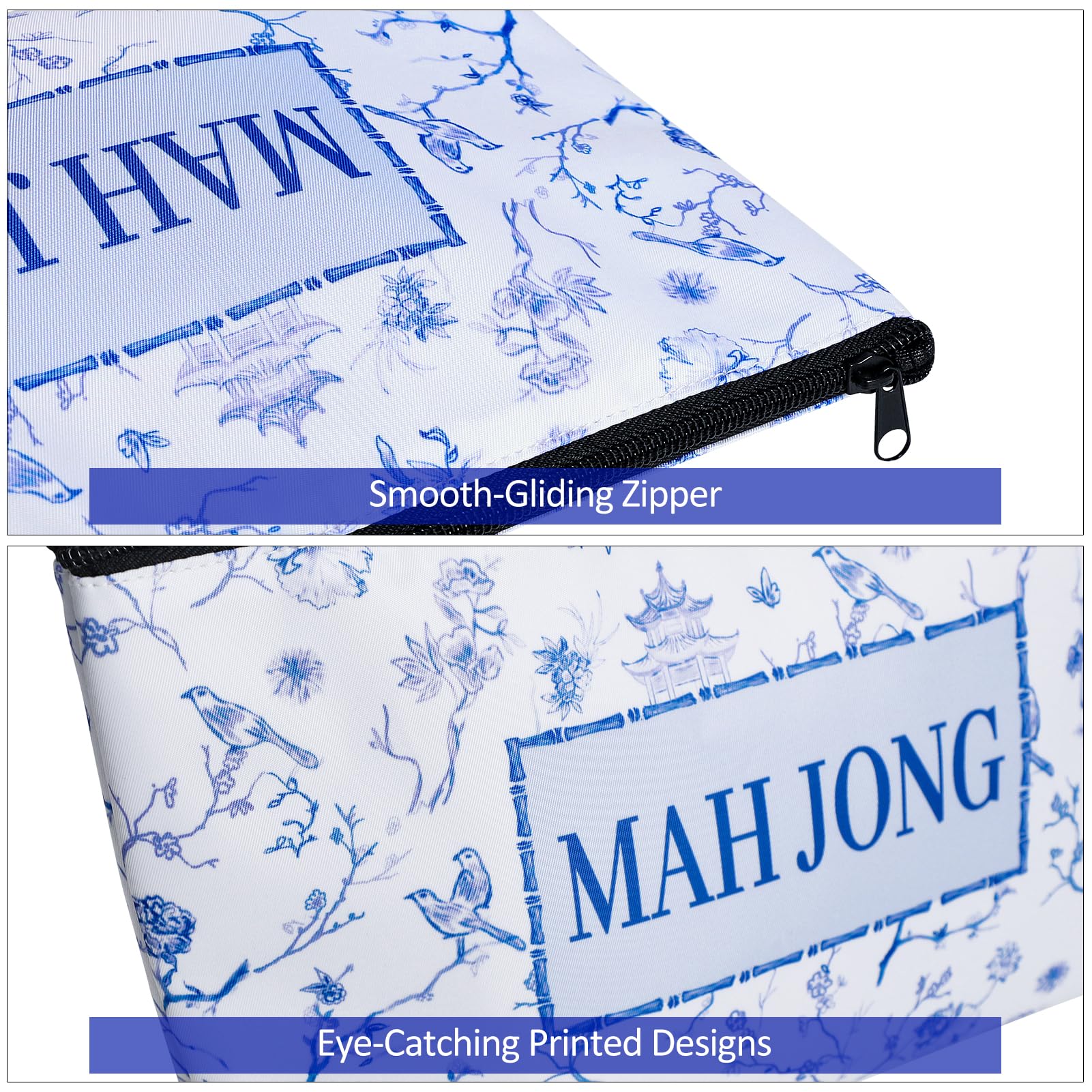 TIASUSAN Empty American Mahjong Tile Bag – White Printed Carry Case for 166 Tiles and Accessories (Bag Only)