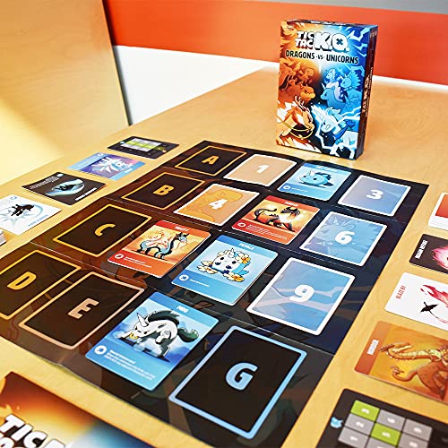 Tic Tac K.O. Card Game: Dragons vs. Unicorns – Team-Based Twist on Tic Tac Toe for 2-4 Players, Ages 8+