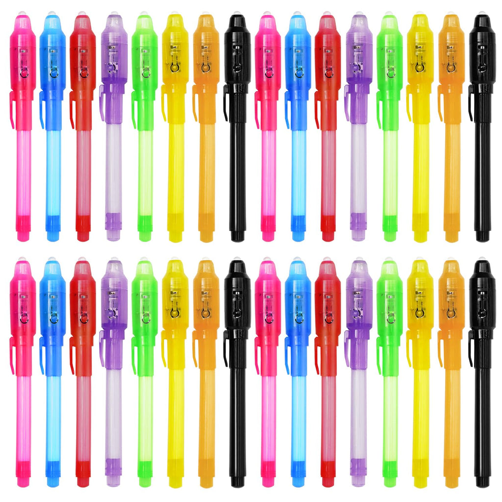 TIDALJAM 32 Pack Invisible Ink Pens with UV Light – 8 Colors Secret Message Writing Detective Party Favors for Kids