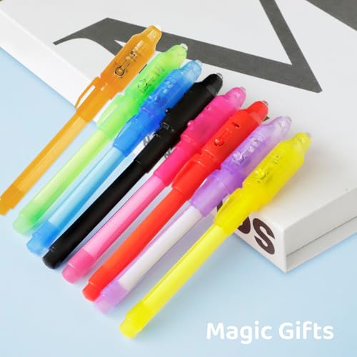 TIDALJAM 32 Pack Invisible Ink Pens with UV Light – 8 Colors Secret Message Writing Detective Party Favors for Kids