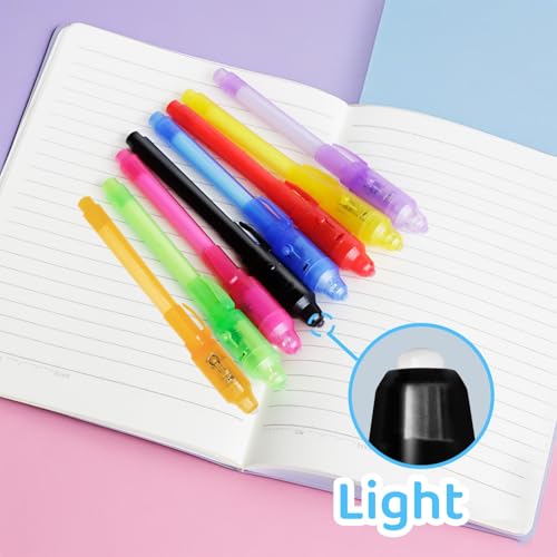 TIDALJAM 32 Pack Invisible Ink Pens with UV Light – 8 Colors Secret Message Writing Detective Party Favors for Kids