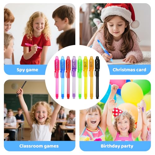 TIDALJAM 32 Pack Invisible Ink Pens with UV Light – 8 Colors Secret Message Writing Detective Party Favors for Kids