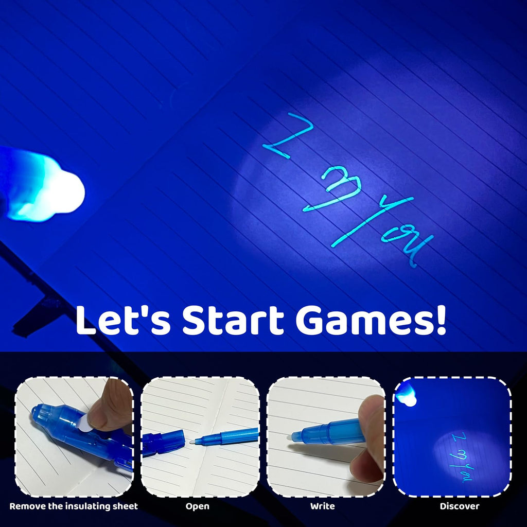 TIDALJAM 32 Pack Invisible Ink Pens with UV Light – 8 Colors Secret Message Writing Detective Party Favors for Kids