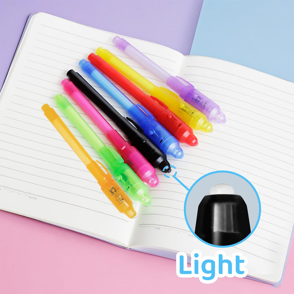 TIDALJAM 32 Pack Invisible Ink Pens with UV Light – 8 Colors Secret Message Writing Detective Party Favors for Kids