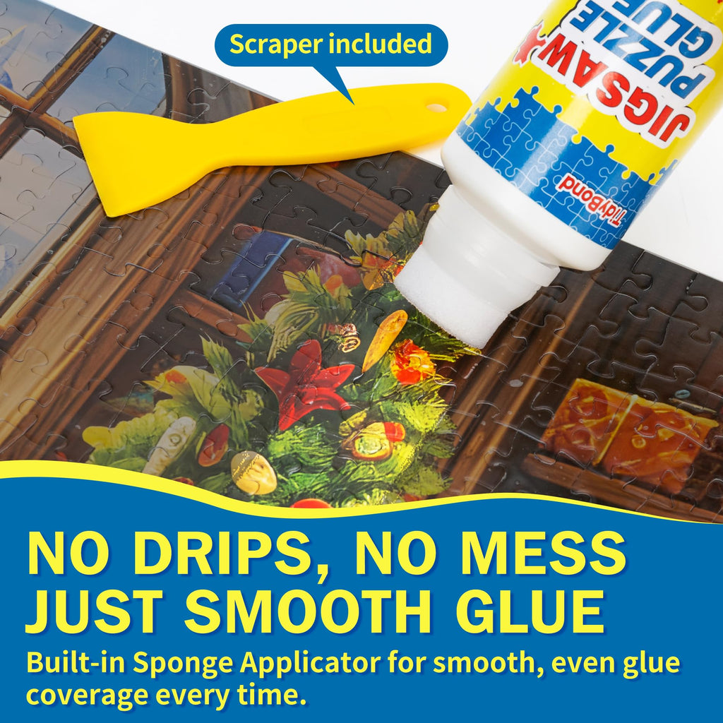Tidybond Jigsaw Puzzle Glue 2-Pack – Clear, Fast-Drying Non-Toxic Sealer with Sponge Applicator and Squeegee for 1000/3000/5000 Piece Puzzles