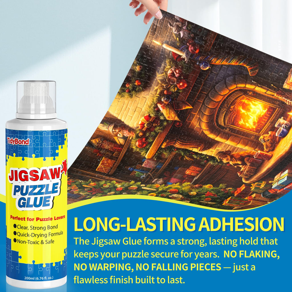 Tidybond Jigsaw Puzzle Glue 2-Pack – Clear, Fast-Drying Non-Toxic Sealer with Sponge Applicator and Squeegee for 1000/3000/5000 Piece Puzzles