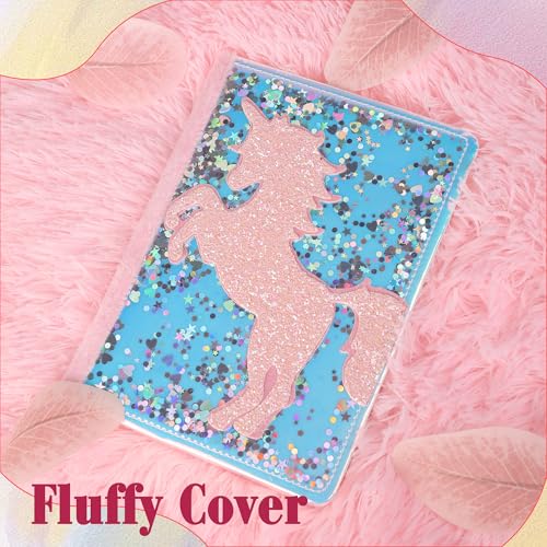 TIEFOSSI Unicorn Glitter Diary for Girls Ages 6-12 - A5 Fluffy Journal with 160 Pages and Durable Glitter Cover