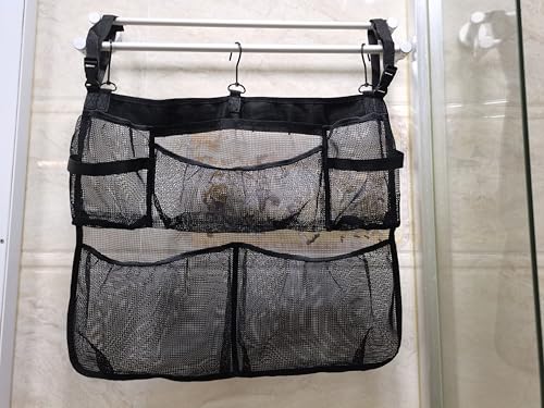Tifwsea Pool Side Storage Mesh Bag 24x20 Inch - Hanging Organizer Net Basket with Hooks for Towels, Toys, Cups - Black