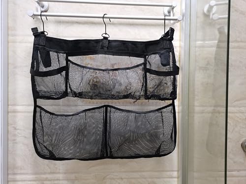 Tifwsea Pool Side Storage Mesh Bag 24x20 Inch - Hanging Organizer Net Basket with Hooks for Towels, Toys, Cups - Black