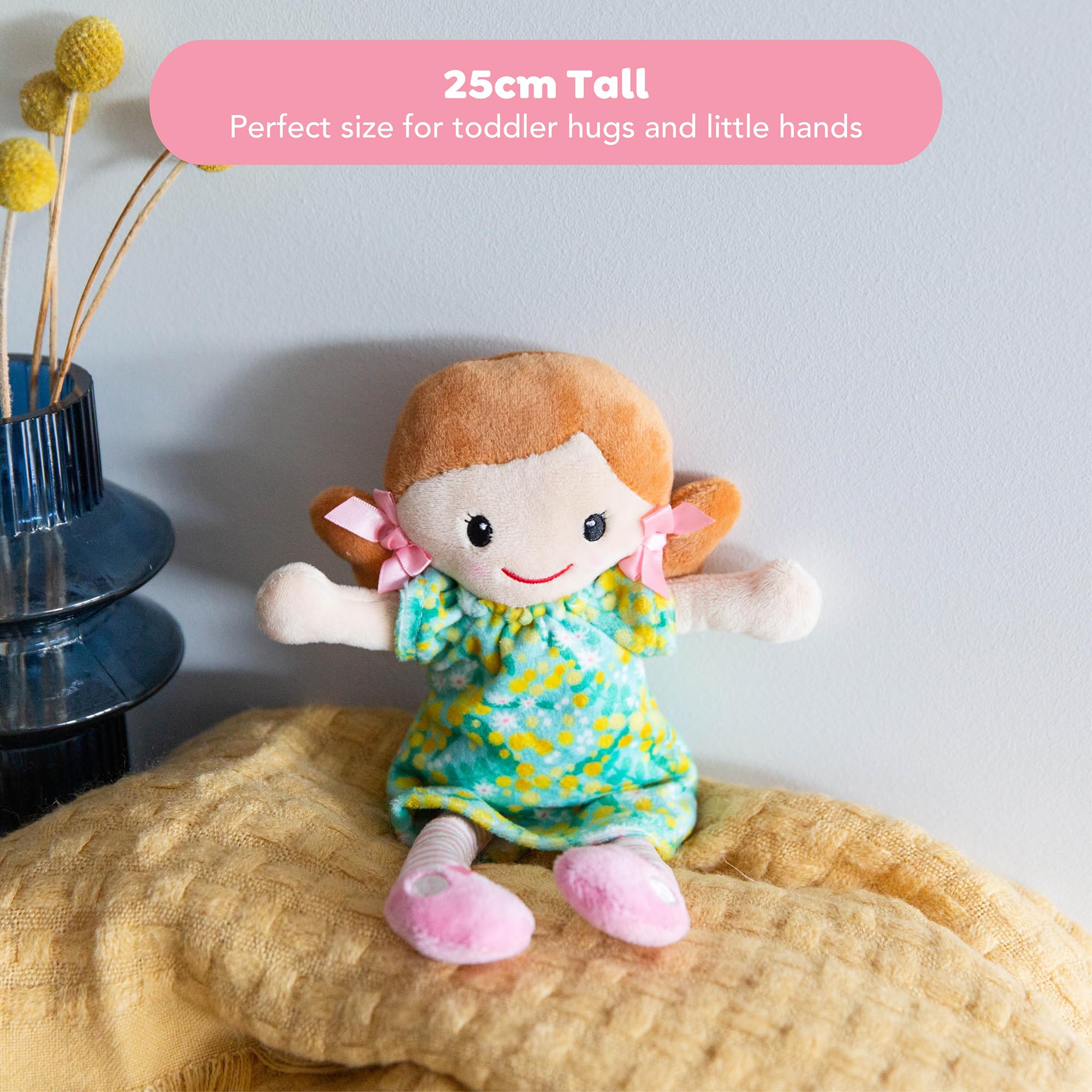 Tiger Tribe Nellie Rag Doll – Soft Velboa, 10-Inch, Floral Dress, Machine Washable