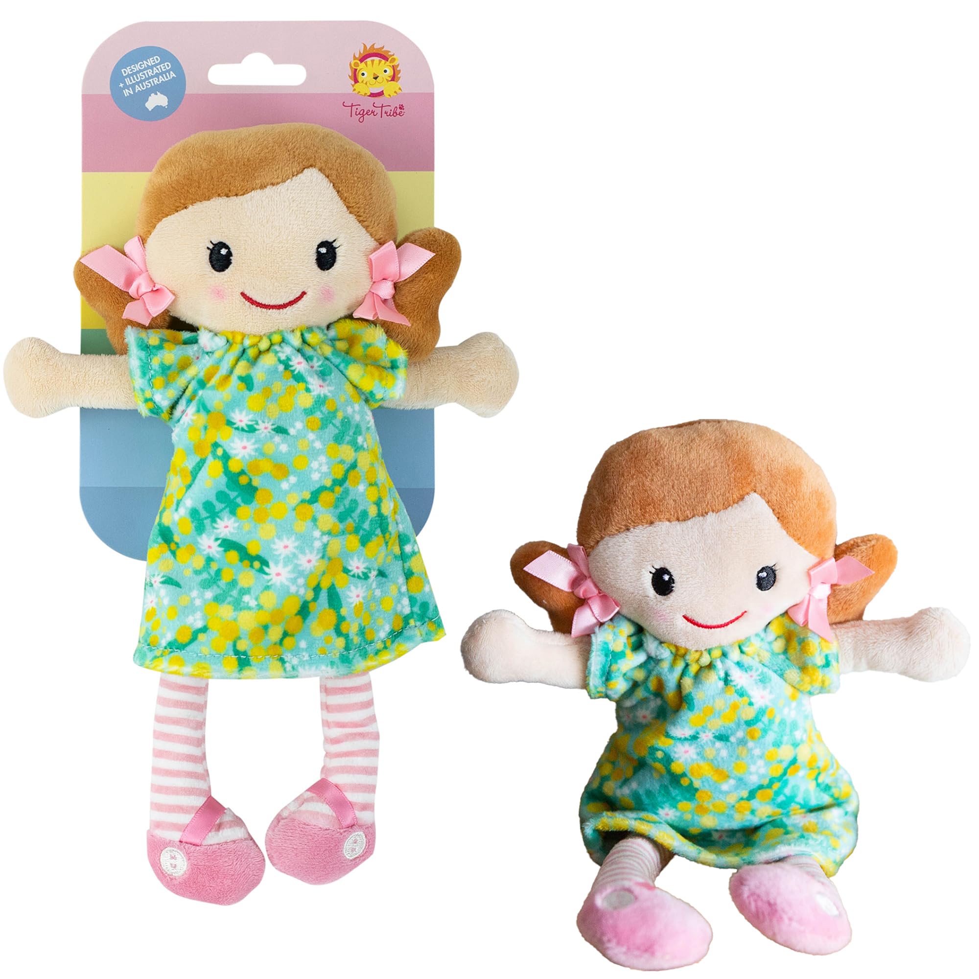 Tiger Tribe Nellie Rag Doll – Soft Velboa, 10-Inch, Floral Dress, Machine Washable