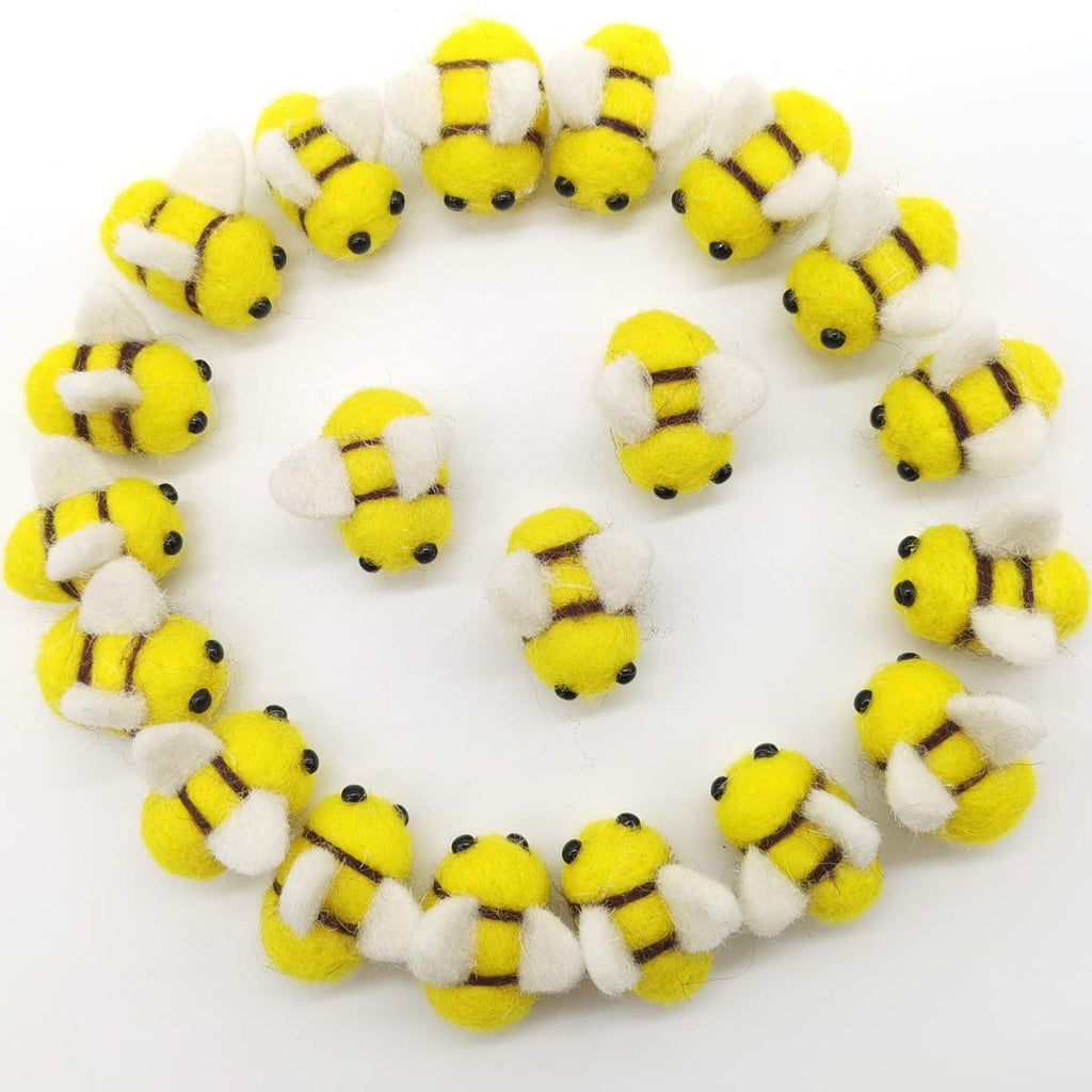 TIHOOD 20 Wool Felt Bee Craft Balls – Soft DIY Decorations for Baby Shower, Gender Reveal, Nursery, and Party Crafts