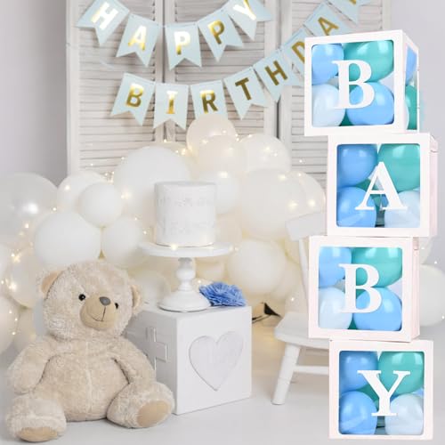 TILBLKUP Baby Shower Balloon Box Kit with 40 Blue Balloons and 'BABY' Letters