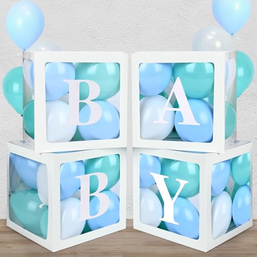 TILBLKUP Baby Shower Balloon Box Kit with 40 Blue Balloons and 'BABY' Letters