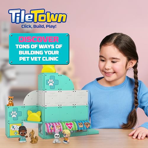 Tile Town Pet Vet Magnetic Tiles Set - 44-Piece with Sound and Lights Action Figures, Ages 3-6