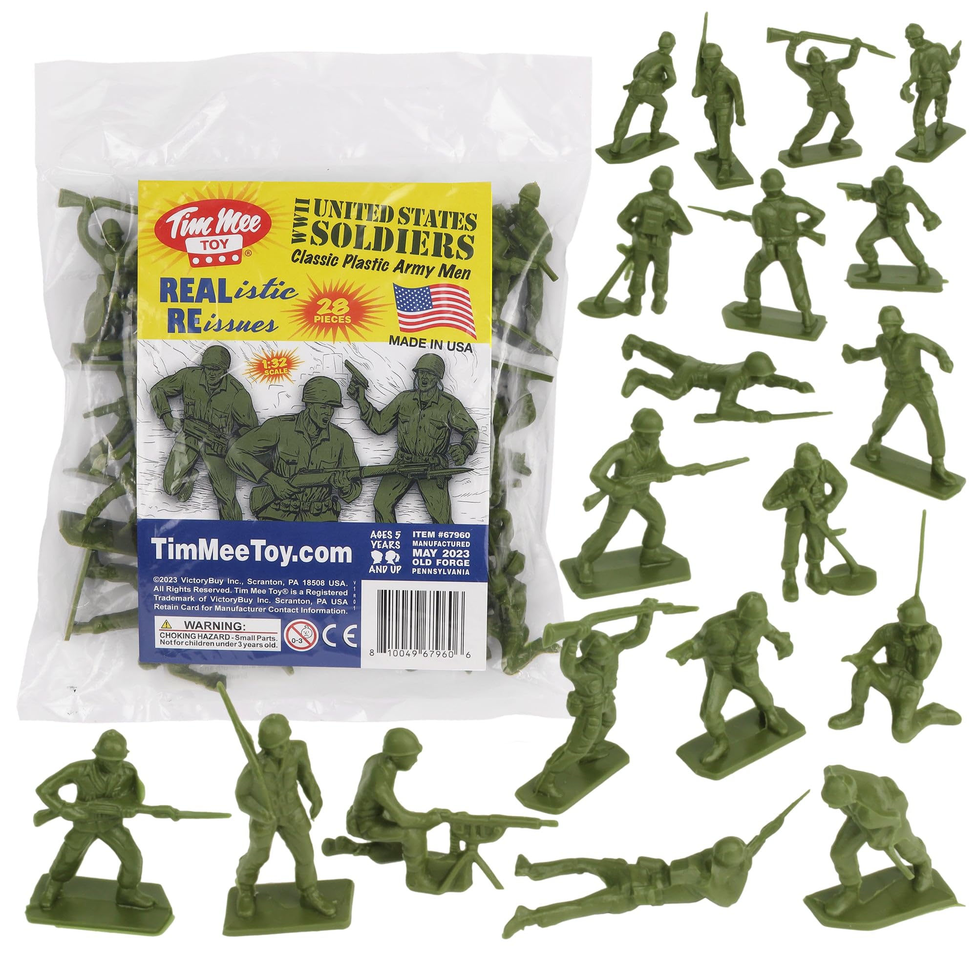Tim Mee Toy 28-Piece OD Green WW2 Plastic Army Men Set - Made in USA