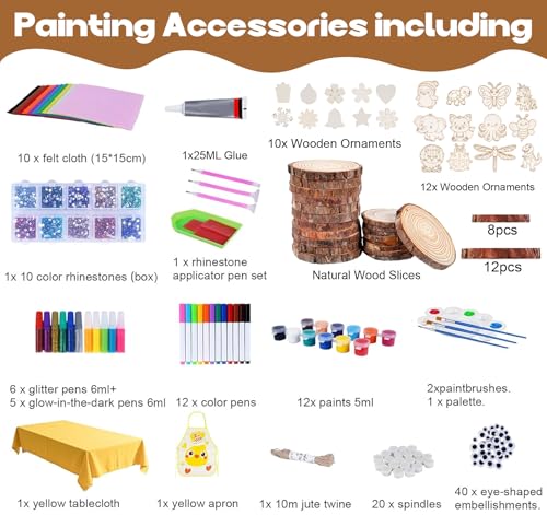 Timburst 171-Piece Wood Slices Craft Kit with Glow in the Dark Pens – Kids Painting Set for Ages 6+