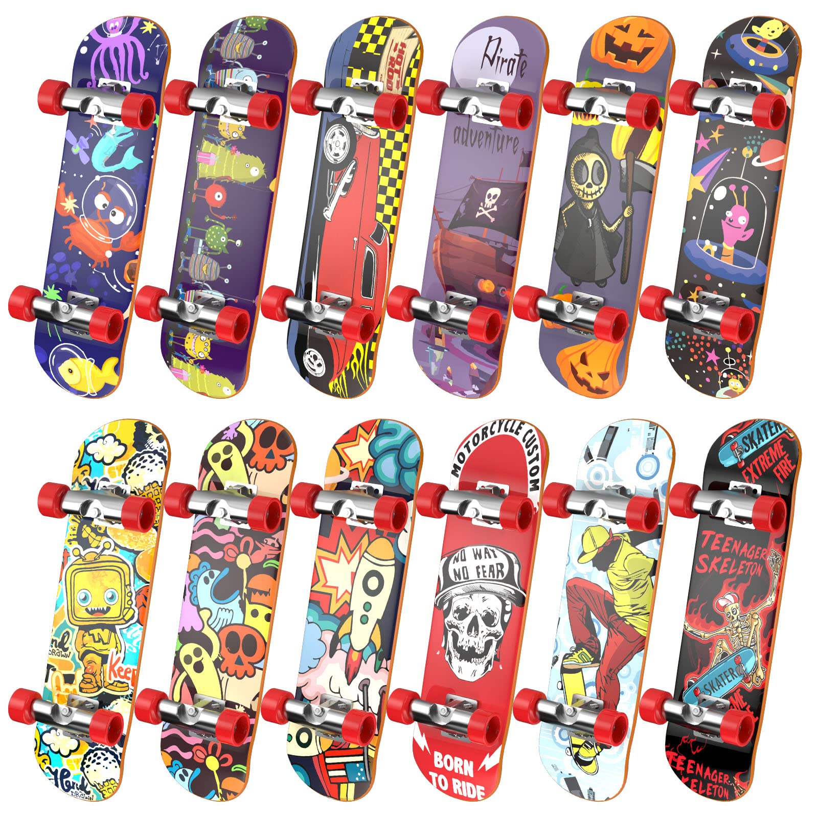 TIME4DEALS 12-Pack Mini Finger Skateboards Set - Pocket Size 4.13 Inch, Random Patterns, Includes Screwdriver