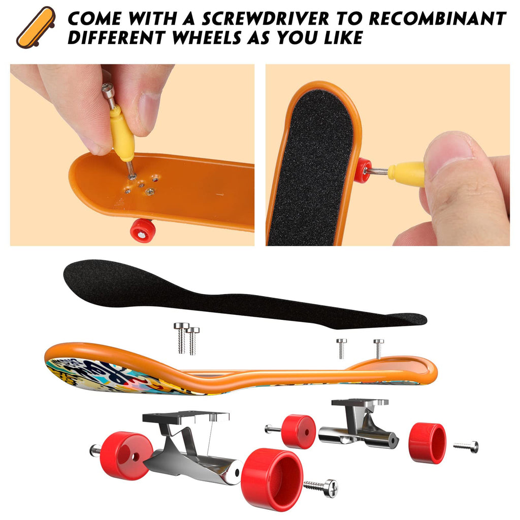 TIME4DEALS 12-Pack Mini Finger Skateboards Set - Pocket Size 4.13 Inch, Random Patterns, Includes Screwdriver