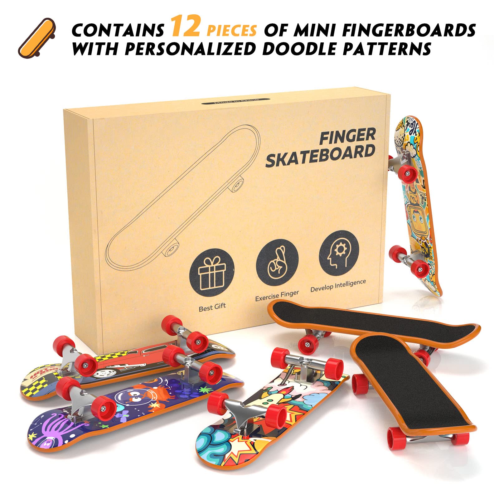 TIME4DEALS 12-Pack Mini Finger Skateboards Set - Pocket Size 4.13 Inch, Random Patterns, Includes Screwdriver