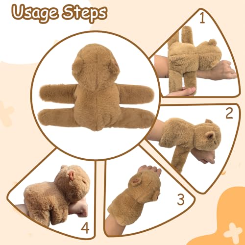 Timisea Capybara Slap Bracelets (2 Pack) - Soft Plush Stuffed Animal Huggers for Kids Party Favors, Green Turtle Design