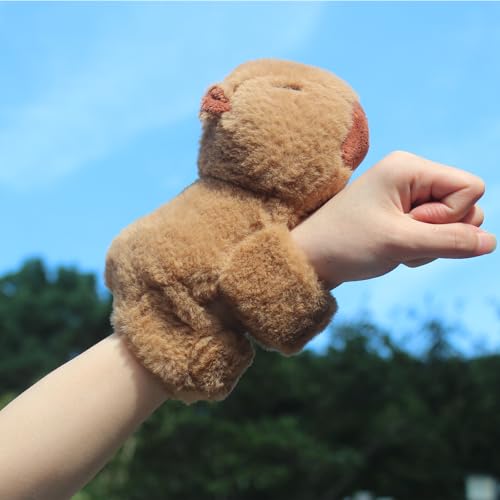 Timisea Capybara Slap Bracelets (2 Pack) - Soft Plush Stuffed Animal Huggers for Kids Party Favors, Green Turtle Design