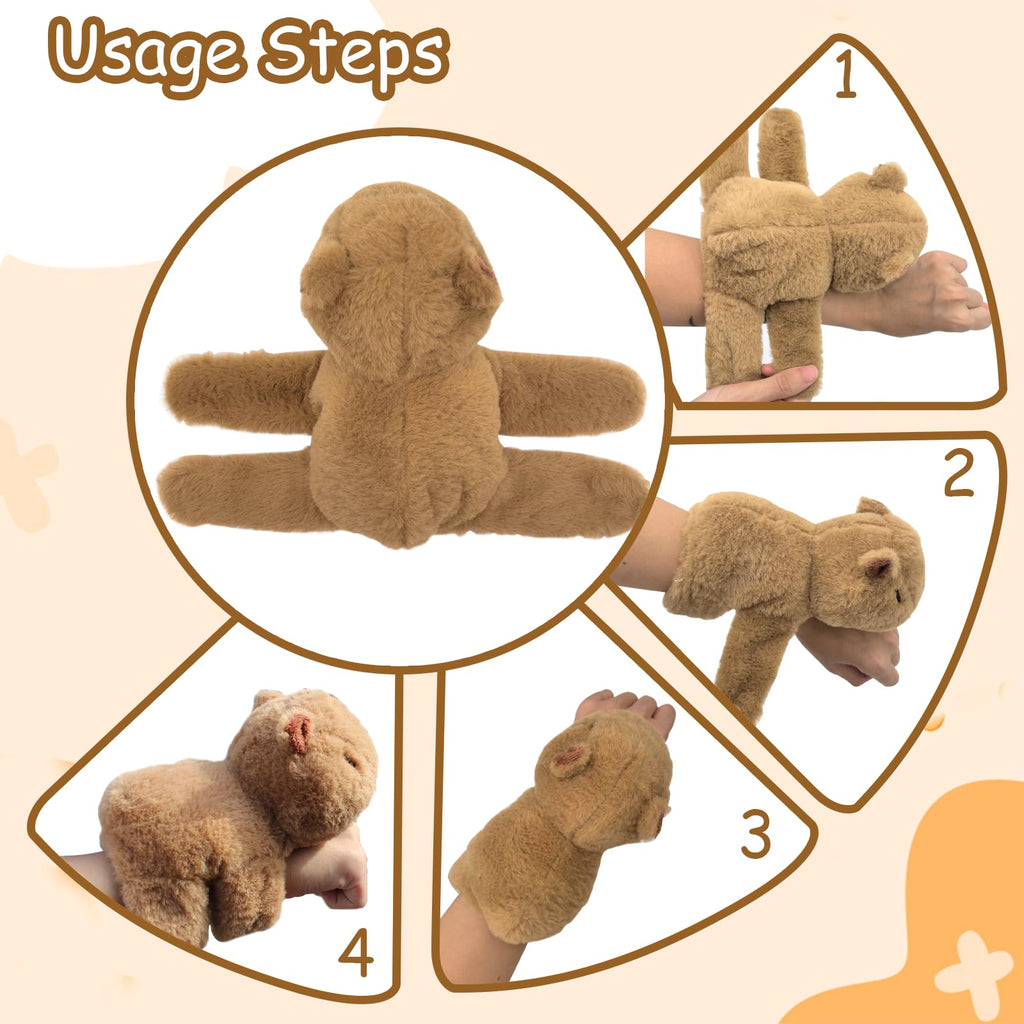 Timisea Capybara Slap Bracelets (2 Pack) - Soft Plush Stuffed Animal Huggers for Kids Party Favors, Green Turtle Design