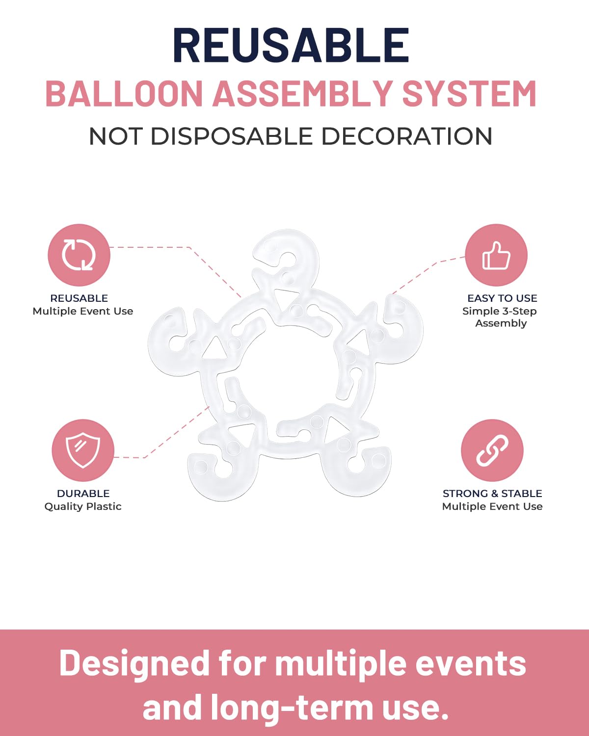 Tinabless 120-Pack Reusable Balloon Clips for Arches & Columns - White Plastic Connectors