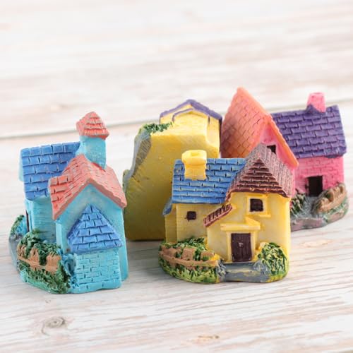 TINKSKY 4-Pack Mini Resin Houses for Fairy Gardens, Terrariums & Dollhouse Decor (Assorted Styles)
