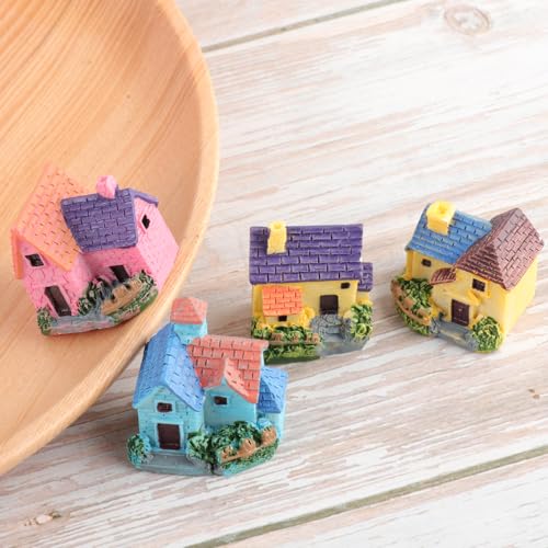 TINKSKY 4-Pack Mini Resin Houses for Fairy Gardens, Terrariums & Dollhouse Decor (Assorted Styles)