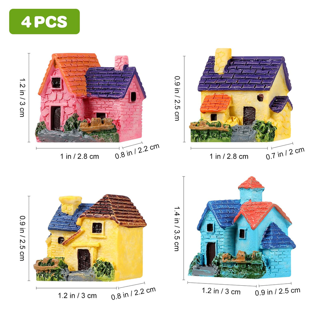 TINKSKY 4-Pack Mini Resin Houses for Fairy Gardens, Terrariums & Dollhouse Decor (Assorted Styles)