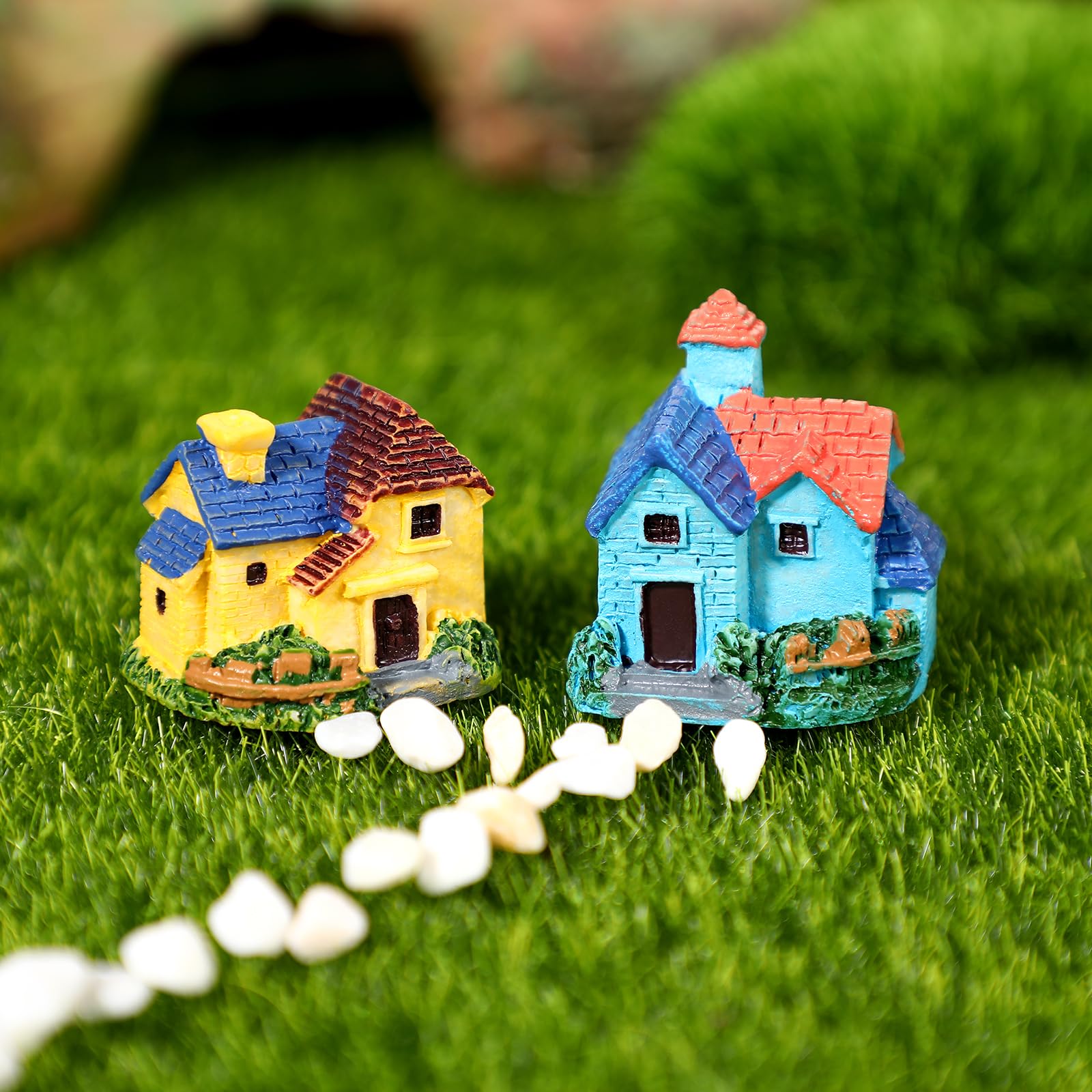 TINKSKY 4-Pack Mini Resin Houses for Fairy Gardens, Terrariums & Dollhouse Decor (Assorted Styles)