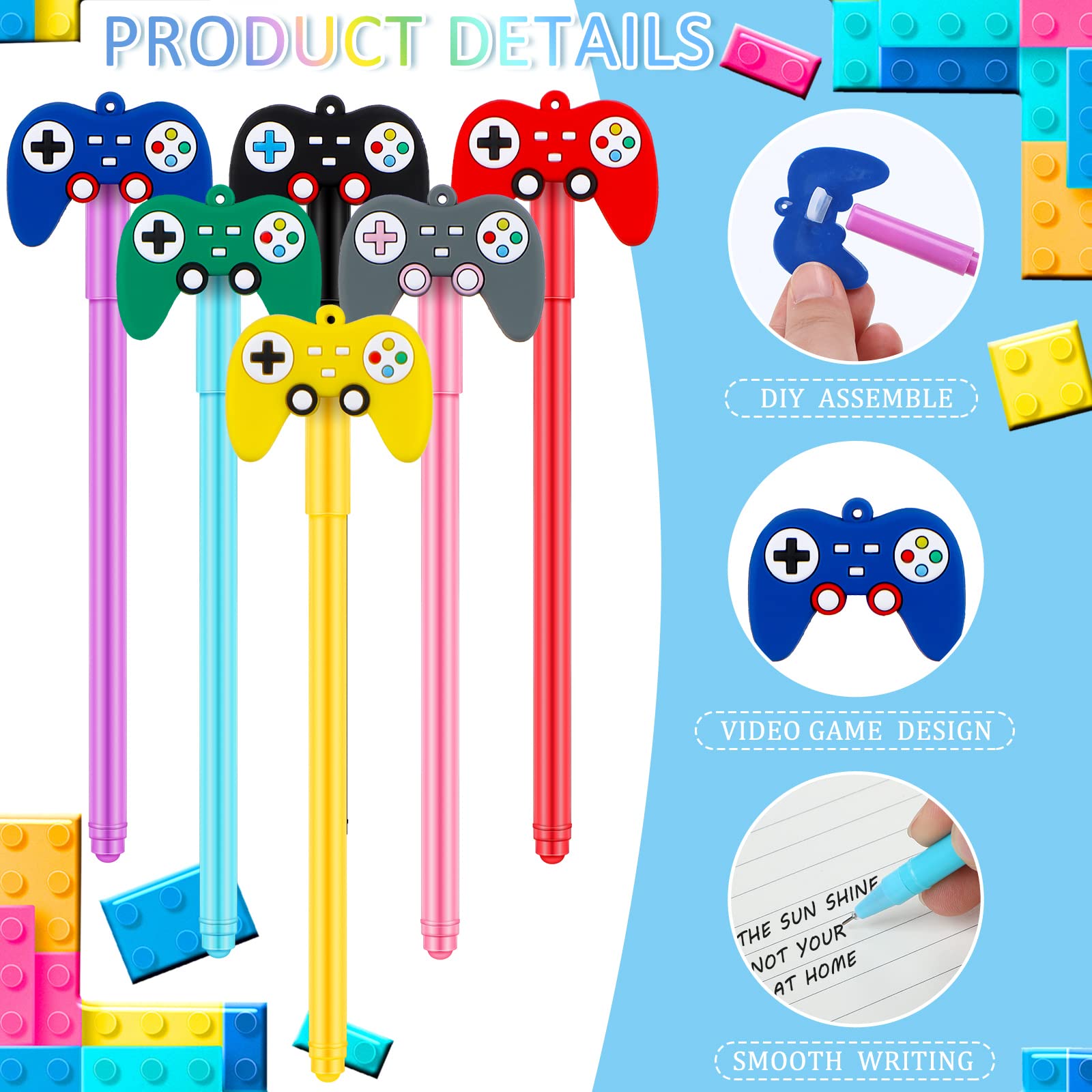 Tinlade 24 Pack Video Game Controller Pens - Gamer Party Favors with Gamepad Caps for Birthday, Classroom