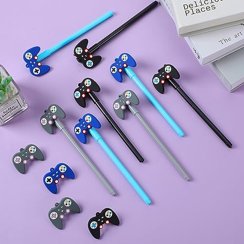 Tinlade 24-Piece Video Game Pens - Game Controller Cap Pens for Party Favors, Gifts, and Classroom Use (Black, Blue, Gray)