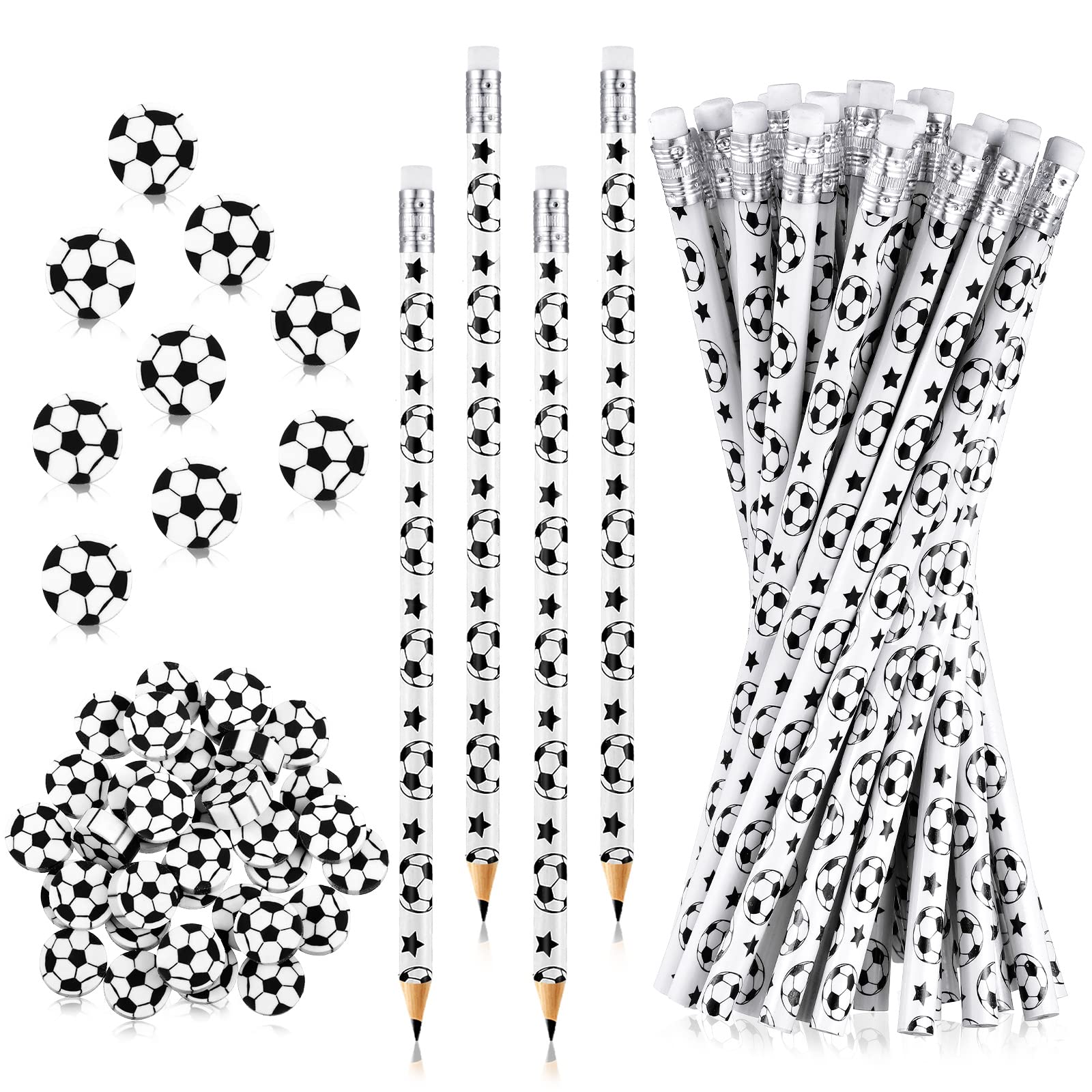 Tinlade 72-Piece Soccer Pencil and Eraser Set – Fun Football Stationery for Kids, Party Favors, Classroom Prizes
