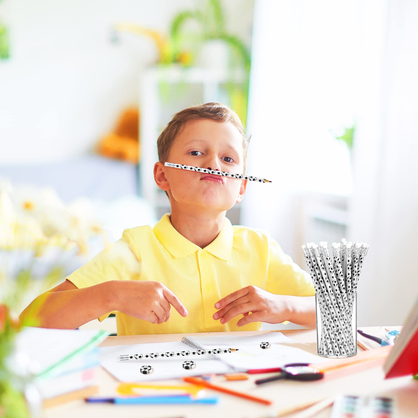Tinlade 72-Piece Soccer Pencil and Eraser Set – Fun Football Stationery for Kids, Party Favors, Classroom Prizes