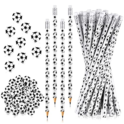 Tinlade 72-Piece Soccer Pencil and Eraser Set – Fun Football Stationery for Kids, Party Favors, Classroom Prizes