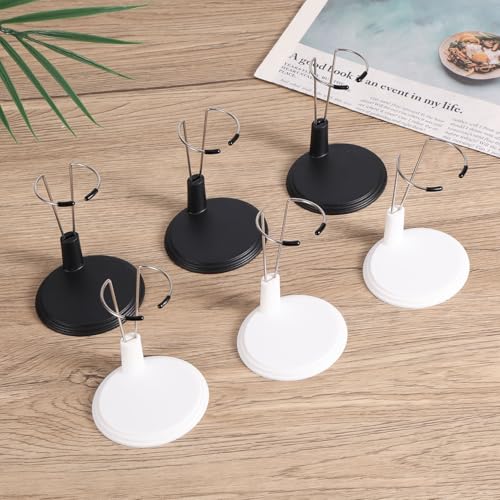 Tinoaly 6-Pack Adjustable Doll Display Stands for 4-8 Inch Dolls, White & Black Plastic and Steel