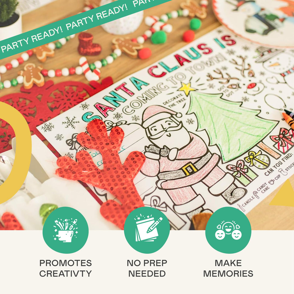 Tiny Expressions Christmas Placemats for Kids – Pack of 12 Coloring Activity Mats, 11x17 Inches, Disposable Bulk Set
