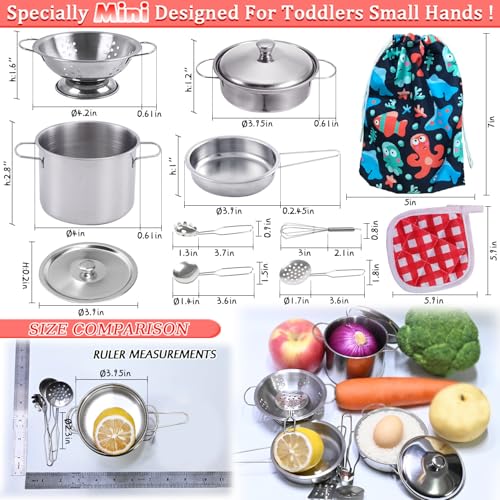 Tiny Stainless Steel Pretend Play Kitchen Set for Toddlers | Rupnoflbui