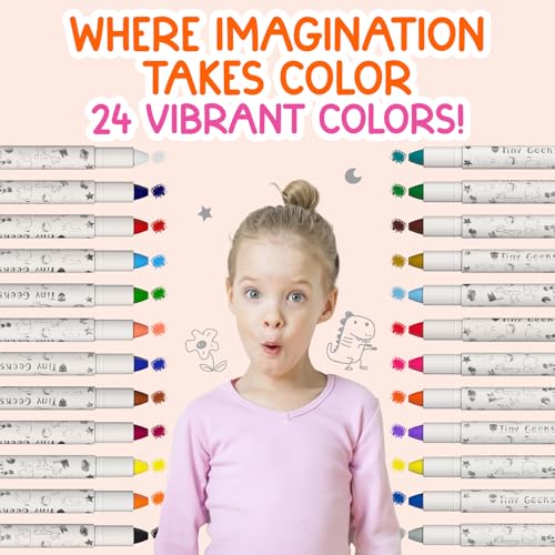 TinyGeeks 24 Twistable Crayons - Non Toxic, Washable, Easy Grip for Toddlers Ages 3-8
